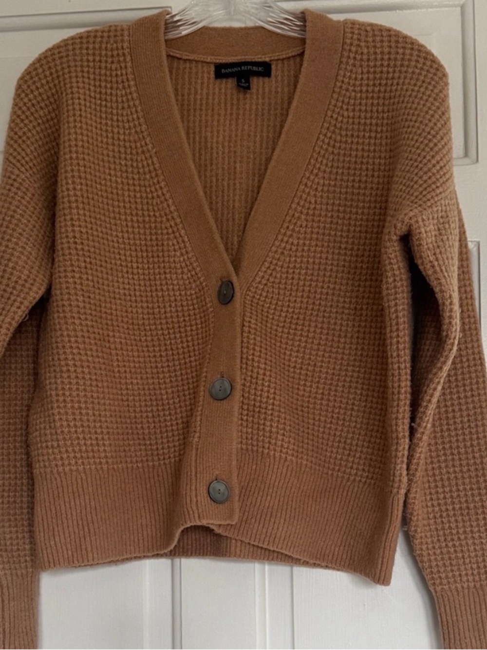 Banana Republic Women's Wool Camel Waffle-Knit Button Cardigan